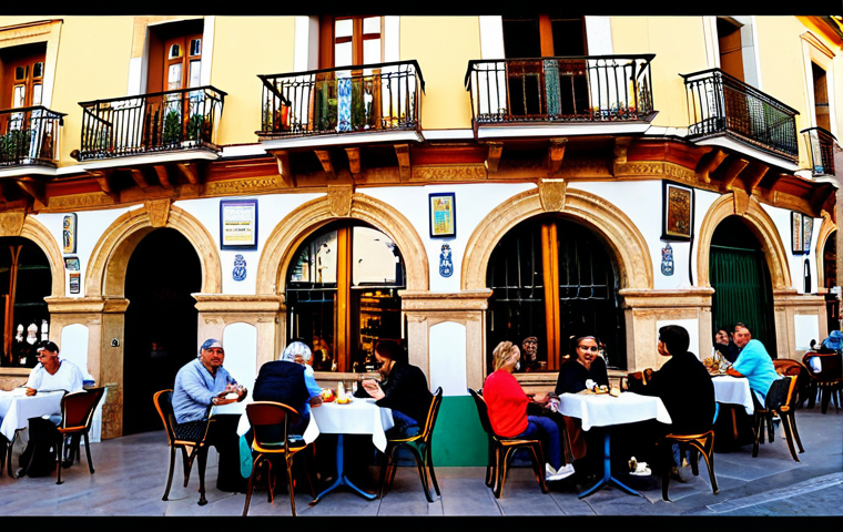 Cozy Spanish Cafe Scene**
"A bustling cafe scene in Seville, Spain, during the golden hour. Patrons sit at outdoor tables, enjoying "café con leche" and "churros." The architecture is classic Andalusian style, with colorful tiles and wrought-iron balconies. The atmosphere is warm and inviting. Capture the vibrant energy of Spanish culture, fully clothed people, appropriate attire, safe for work, professional, natural proportions, high quality."
**