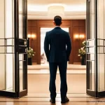 API 설계시 발생할 수 있는 일반적인 오류 - **Prompt:** A young, well-dressed professional stands at the entrance of a vibrant, upscale networki...