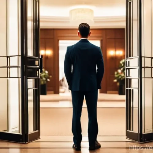 API 설계시 발생할 수 있는 일반적인 오류 - **Prompt:** A young, well-dressed professional stands at the entrance of a vibrant, upscale networki...