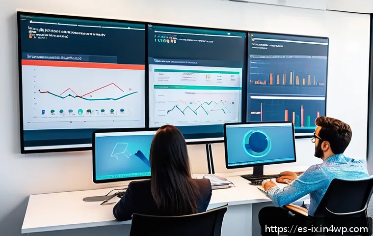 API 설계 시 데이터 필터링 전략 - A modern software development team in a bright office, collaborating intensely around multiple compu...
